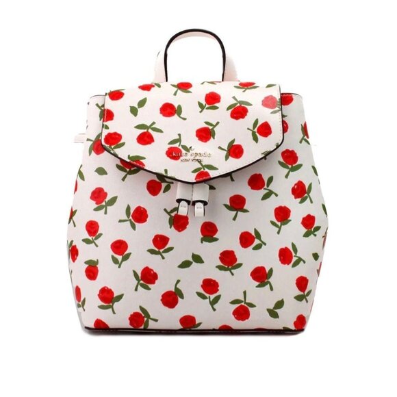 Kate Spade backpack lizzie medium rosette leather flap backpack rose print main image 11